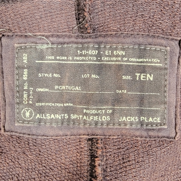 Men’s Sz 10 All Saints Spitafields Brown Cotton Distressed Festival Hooded Vest - Picture 2 of 14